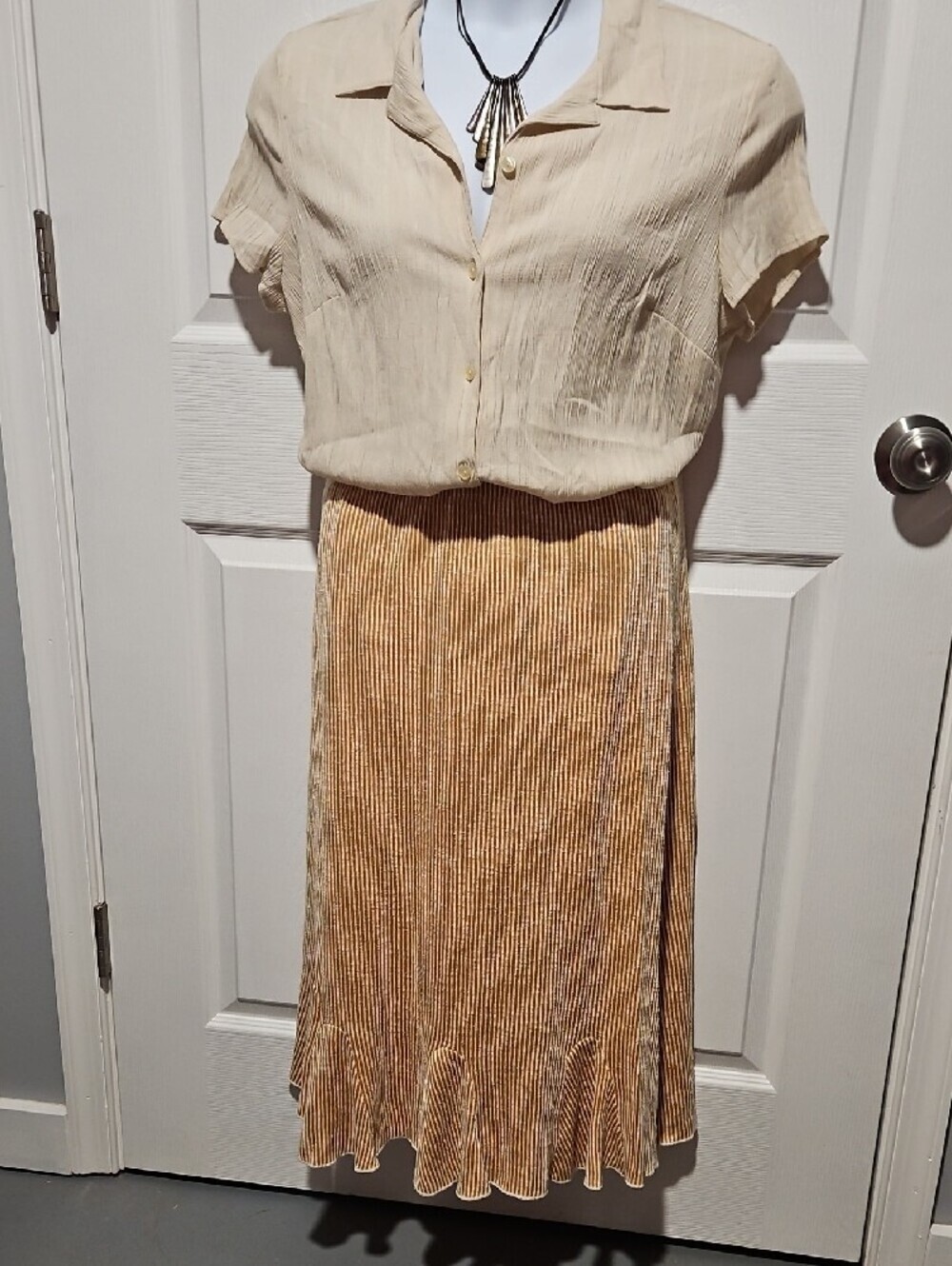 Textured Midi Skirt in Camel-Tan